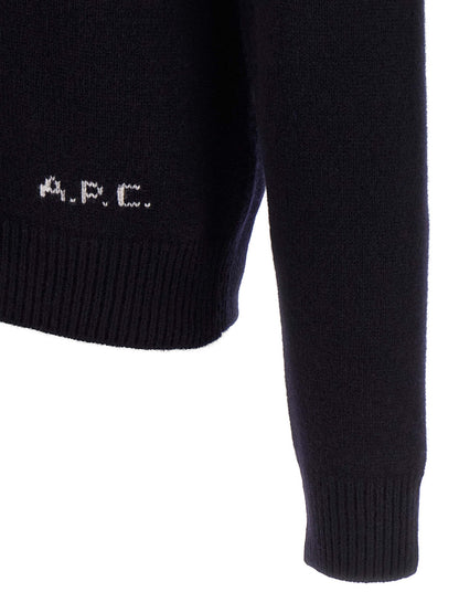 Cardigan by A.P.C. for men in wool navy & jacquard presents a textural silhouette, artfully finished with a textural and for a sophisticated, textural look.