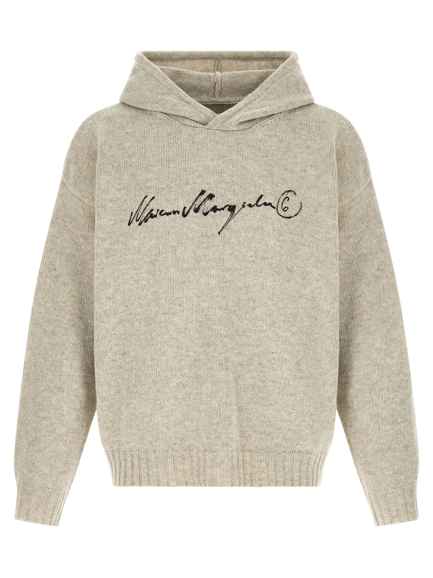 Hooded Cardigan by MM6 Maison Margiela for men in polyamide wool gray & white features an impeccable silhouette, showcasing a sophisticated hooded neckline and detail for a truly impeccable finish.