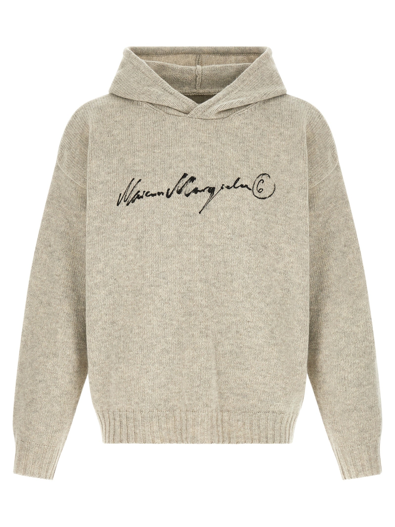 Hooded Cardigan by MM6 Maison Margiela for men in polyamide wool gray & white features an impeccable silhouette, showcasing a sophisticated hooded neckline and detail for a truly impeccable finish.