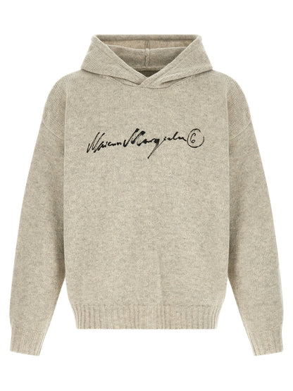Hooded Cardigan by MM6 Maison Margiela for men in polyamide wool gray & white features an impeccable silhouette, showcasing a sophisticated hooded neckline and detail for a truly impeccable finish.