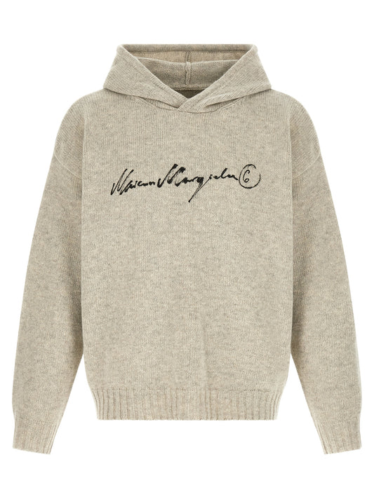 Hooded Cardigan by MM6 Maison Margiela for men in polyamide wool gray & white features an impeccable silhouette, showcasing a sophisticated hooded neckline and detail for a truly impeccable finish.