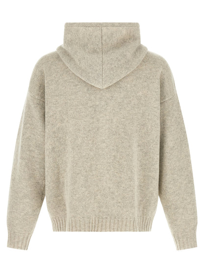Hooded Cardigan by MM6 Maison Margiela for men in polyamide wool gray & white presents a textural silhouette, artfully finished with a textural hooded neckline and for a sophisticated, textural look.