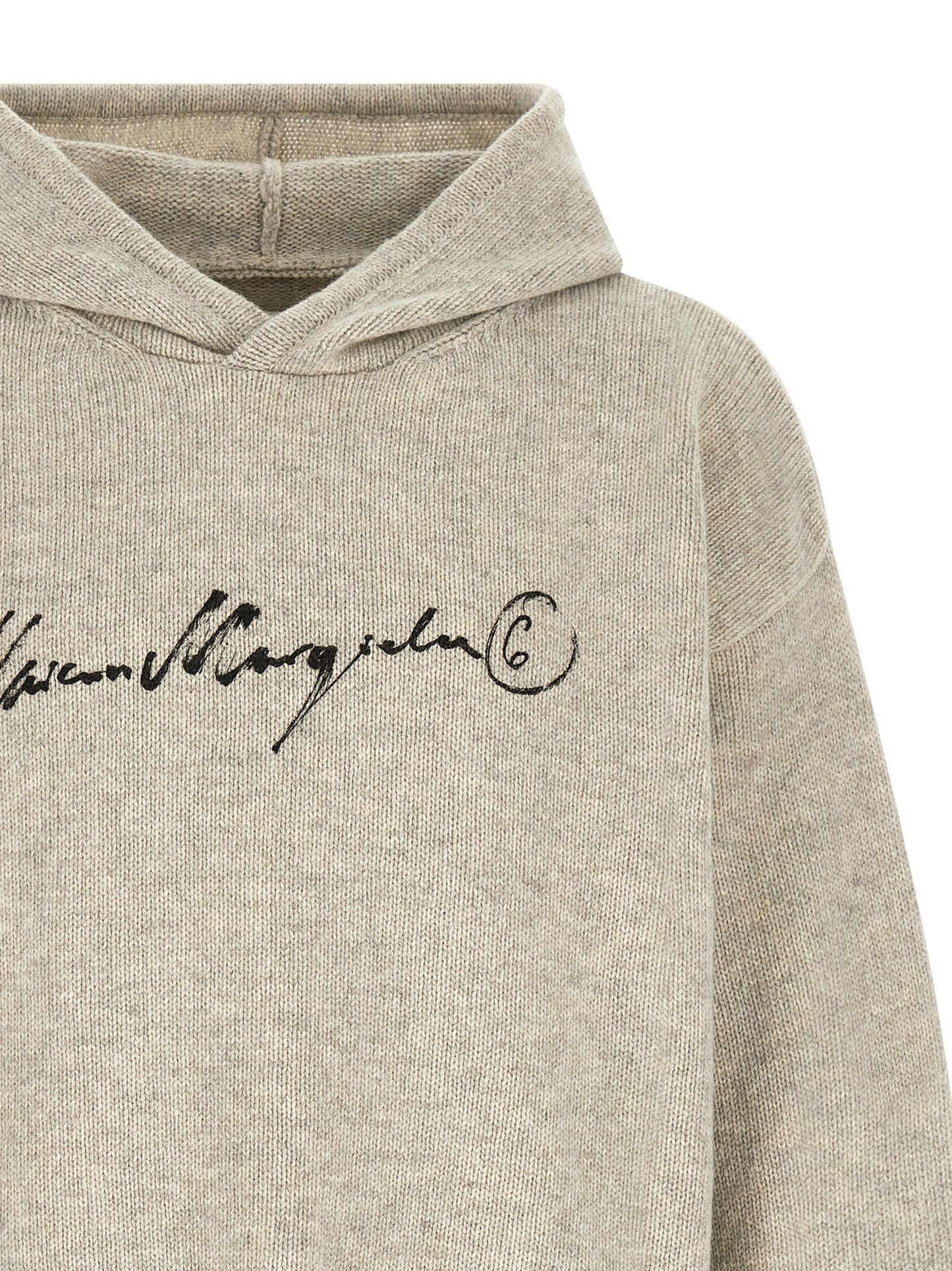 Hooded Cardigan by MM6 Maison Margiela for men in polyamide wool gray & white showcases a luxurious silhouette, meticulously detailed with a sophisticated hooded neckline and for a refined finish.