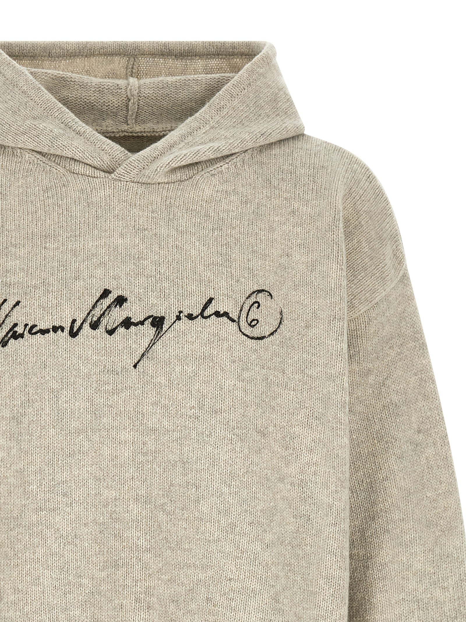 Hooded Cardigan by MM6 Maison Margiela for men in polyamide wool gray & white showcases a luxurious silhouette, meticulously detailed with a sophisticated hooded neckline and for a refined finish.