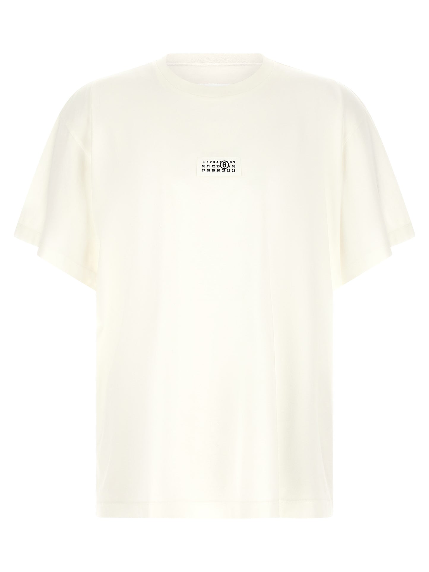 T-Shirt by MM6 Maison Margiela for men in cotton white & signature showcases a chic silhouette, artfully detailed with a chic crew neckline and for a chic finish.