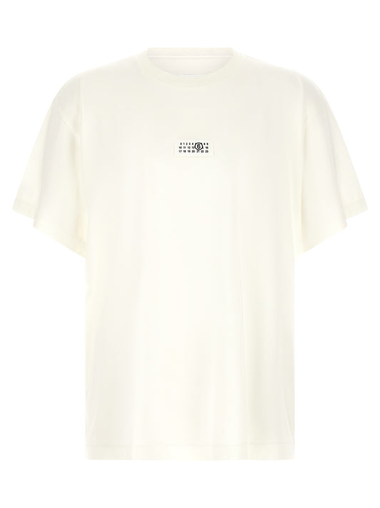 T-Shirt by MM6 Maison Margiela for men in cotton white & signature showcases a chic silhouette, artfully detailed with a chic crew neckline and for a chic finish.