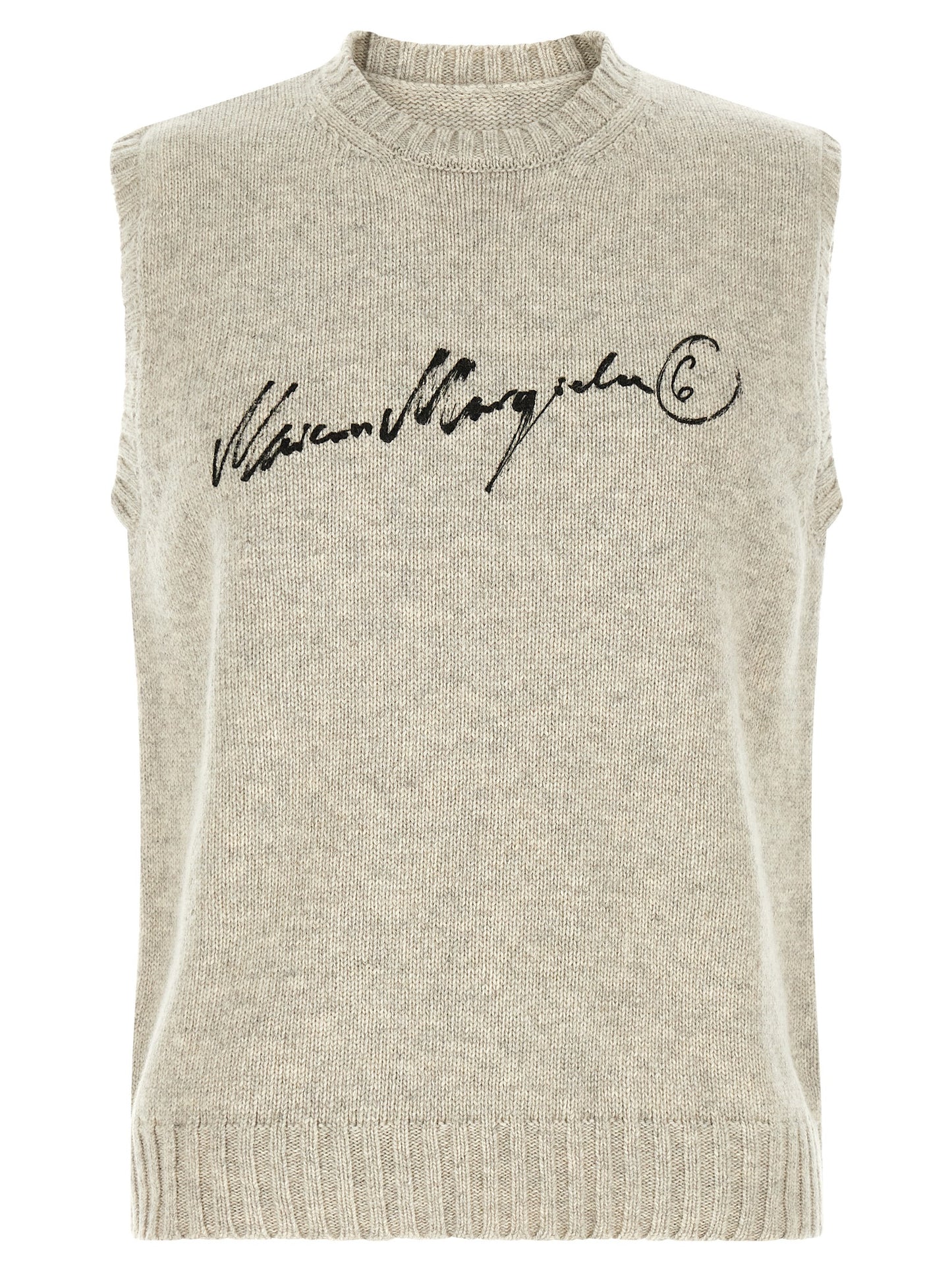 Sweatshirt by MM6 Maison Margiela for men in polyamide wool gray, white & signature features an exquisite silhouette, showcasing sleeveless and round neckline details for a exquisite look.