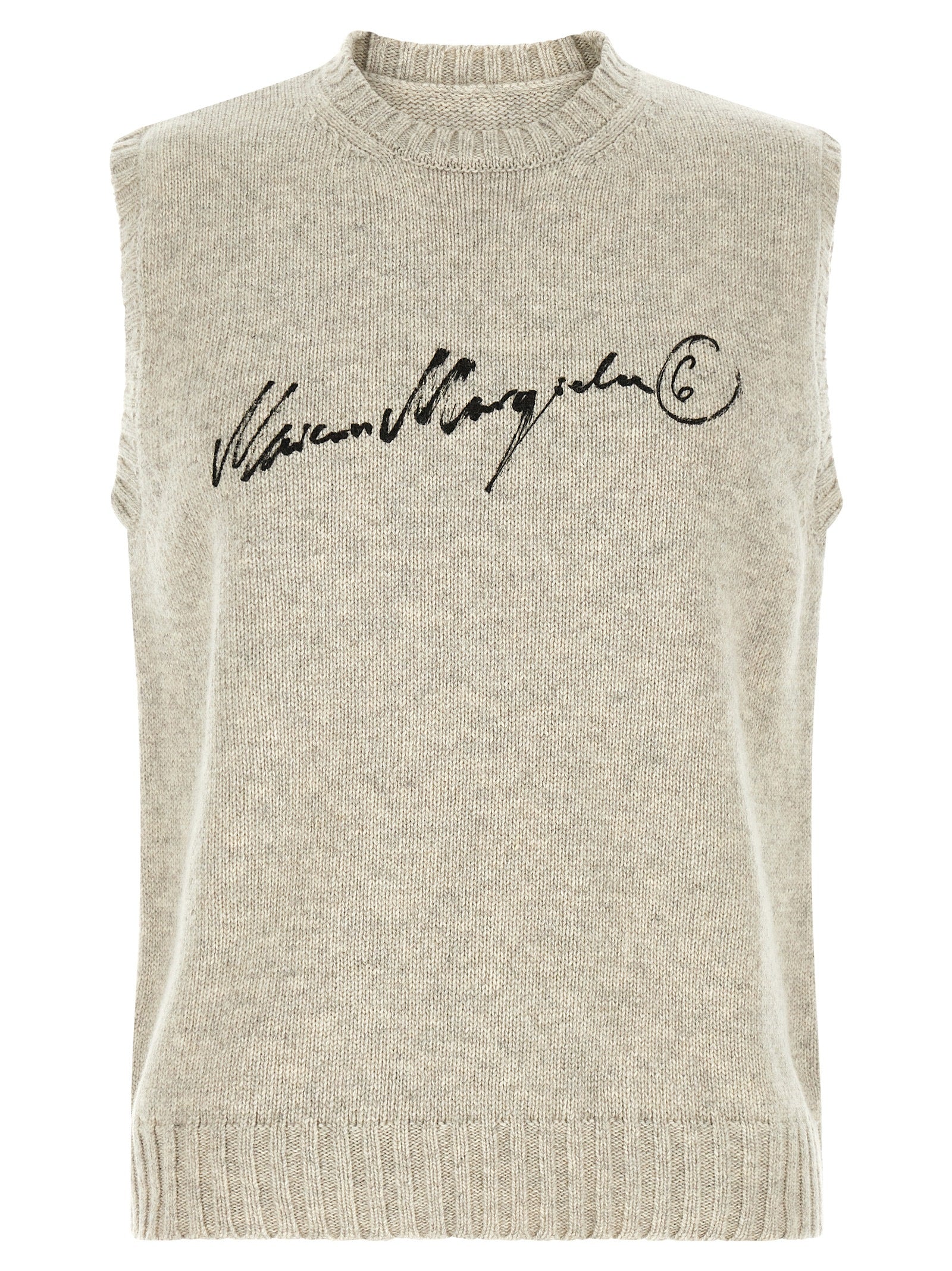 Sweatshirt by MM6 Maison Margiela for men in polyamide wool gray, white & signature features an exquisite silhouette, showcasing sleeveless and round neckline details for a exquisite look.