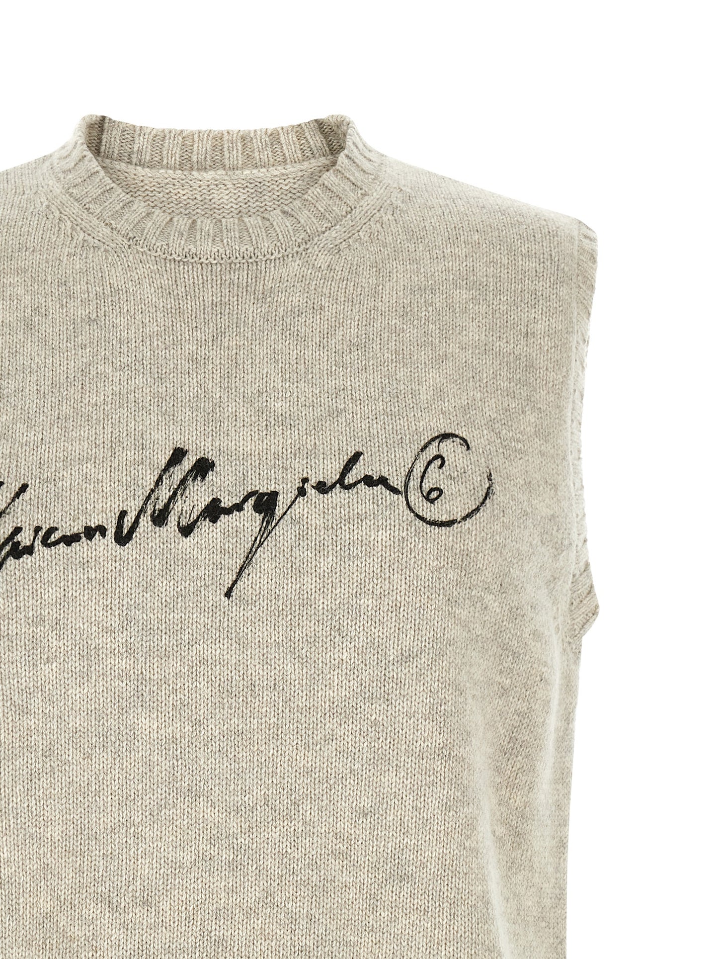 Sweatshirt by MM6 Maison Margiela for men in polyamide wool gray, white & signature showcases a slouchy chic silhouette, artfully detailed with a slouchy chic round neckline and for a slouchy chic finish.