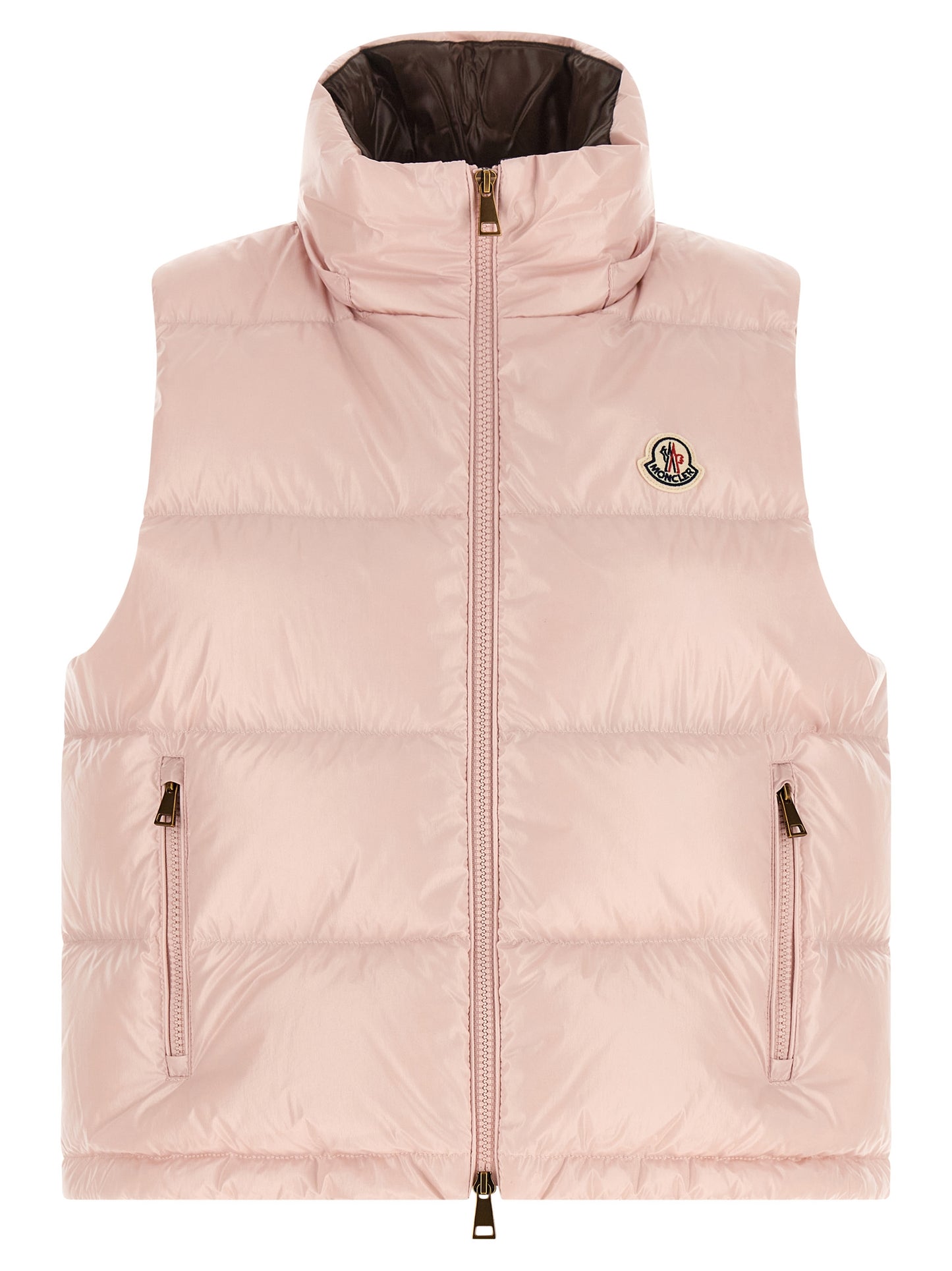 Hooded Vest by Moncler for women in polyamide felt multicolor, pink & signature features a chic silhouette, expertly detailed with a refined hooded neckline and premium hooded for a truly chic look.