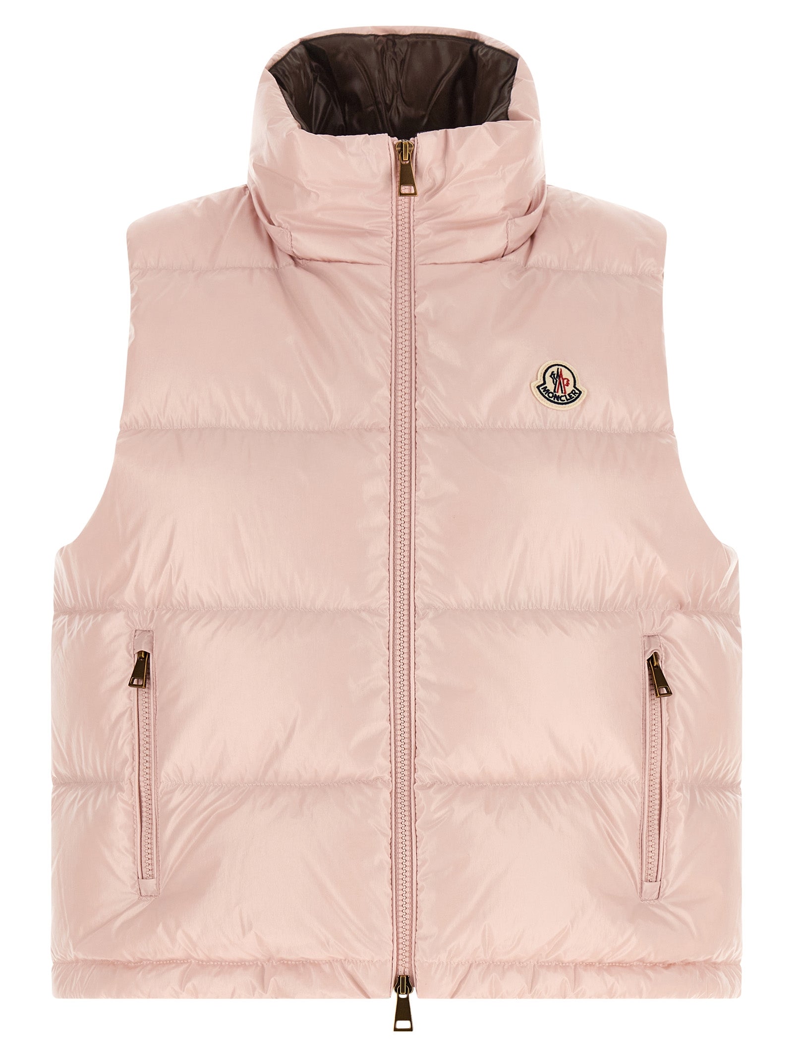 Hooded Vest by Moncler for women in polyamide felt multicolor, pink & signature features a chic silhouette, expertly detailed with a refined hooded neckline and premium hooded for a truly chic look.