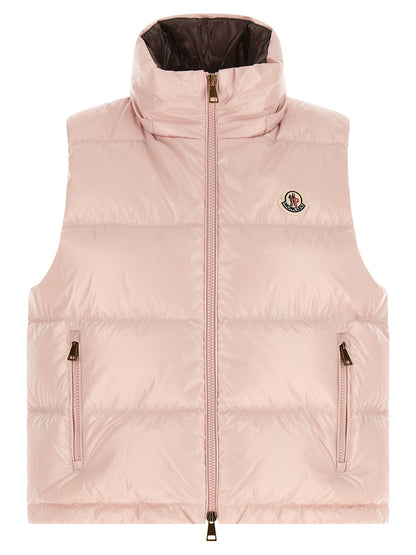 Hooded Vest by Moncler for women in polyamide felt multicolor, pink & signature features a chic silhouette, expertly detailed with a refined hooded neckline and premium hooded for a truly chic look.