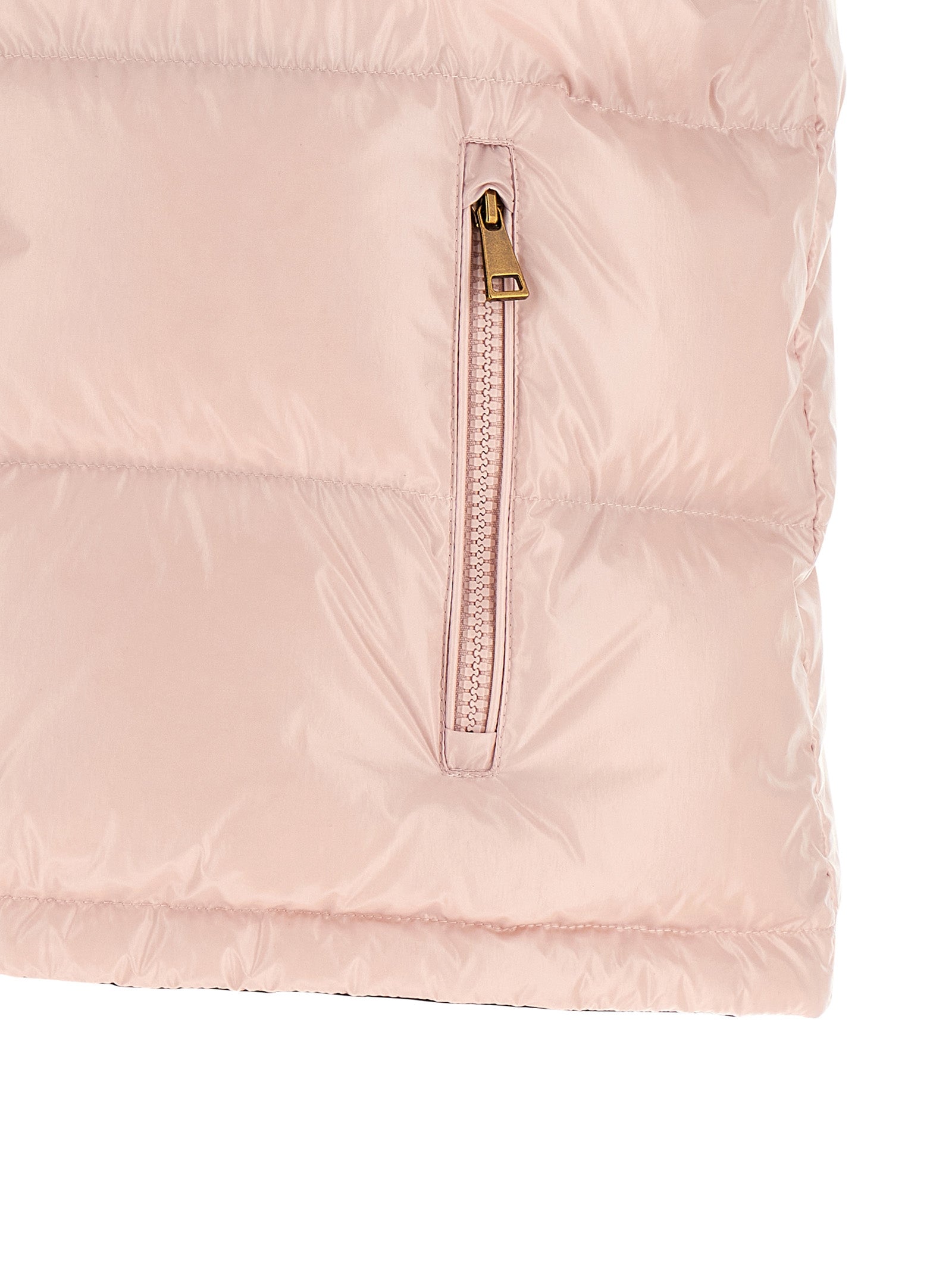Hooded Vest by Moncler for women in polyamide felt multicolor, pink & signature features an on trend silhouette, showcasing a sophisticated and premium hooded for a truly on trend finish.