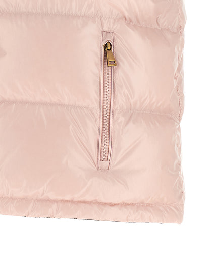 Hooded Vest by Moncler for women in polyamide felt multicolor, pink & signature features an on trend silhouette, showcasing a sophisticated and premium hooded for a truly on trend finish.
