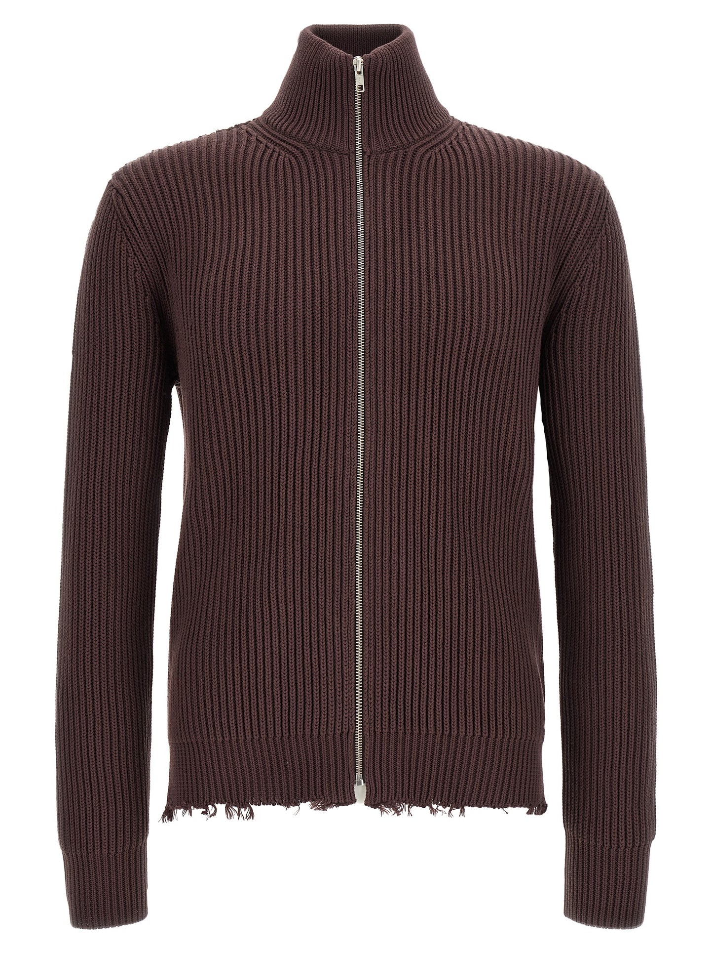 Cardigan by MM6 Maison Margiela for men in cotton brown, silver & white features an crisp silhouette, showcasing a sophisticated turtle high-neck neckline and detail for a truly crisp finish.