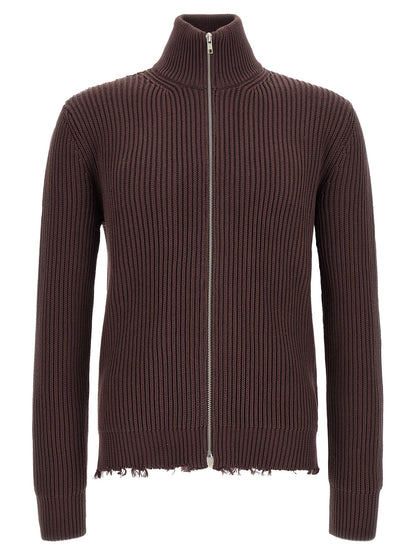 Cardigan by MM6 Maison Margiela for men in cotton brown, silver & white features an crisp silhouette, showcasing a sophisticated turtle high-neck neckline and detail for a truly crisp finish.