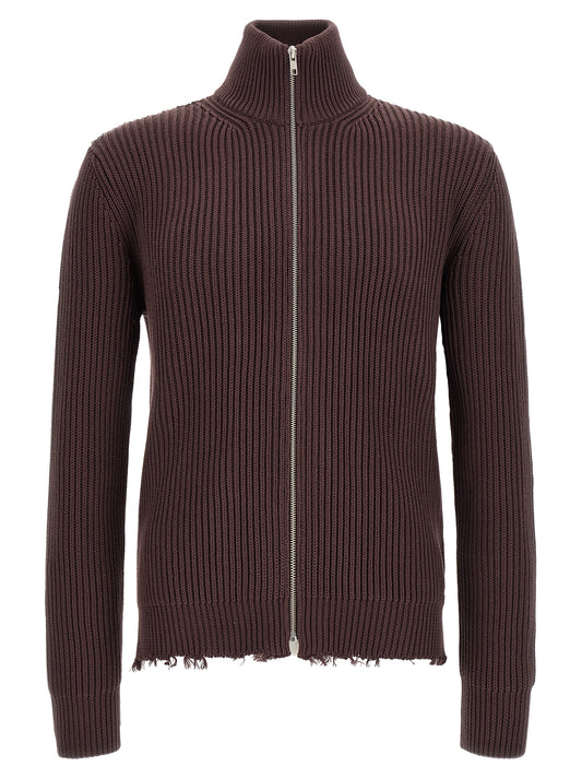 Cardigan by MM6 Maison Margiela for men in cotton brown, silver & white features an crisp silhouette, showcasing a sophisticated turtle high-neck neckline and detail for a truly crisp finish.