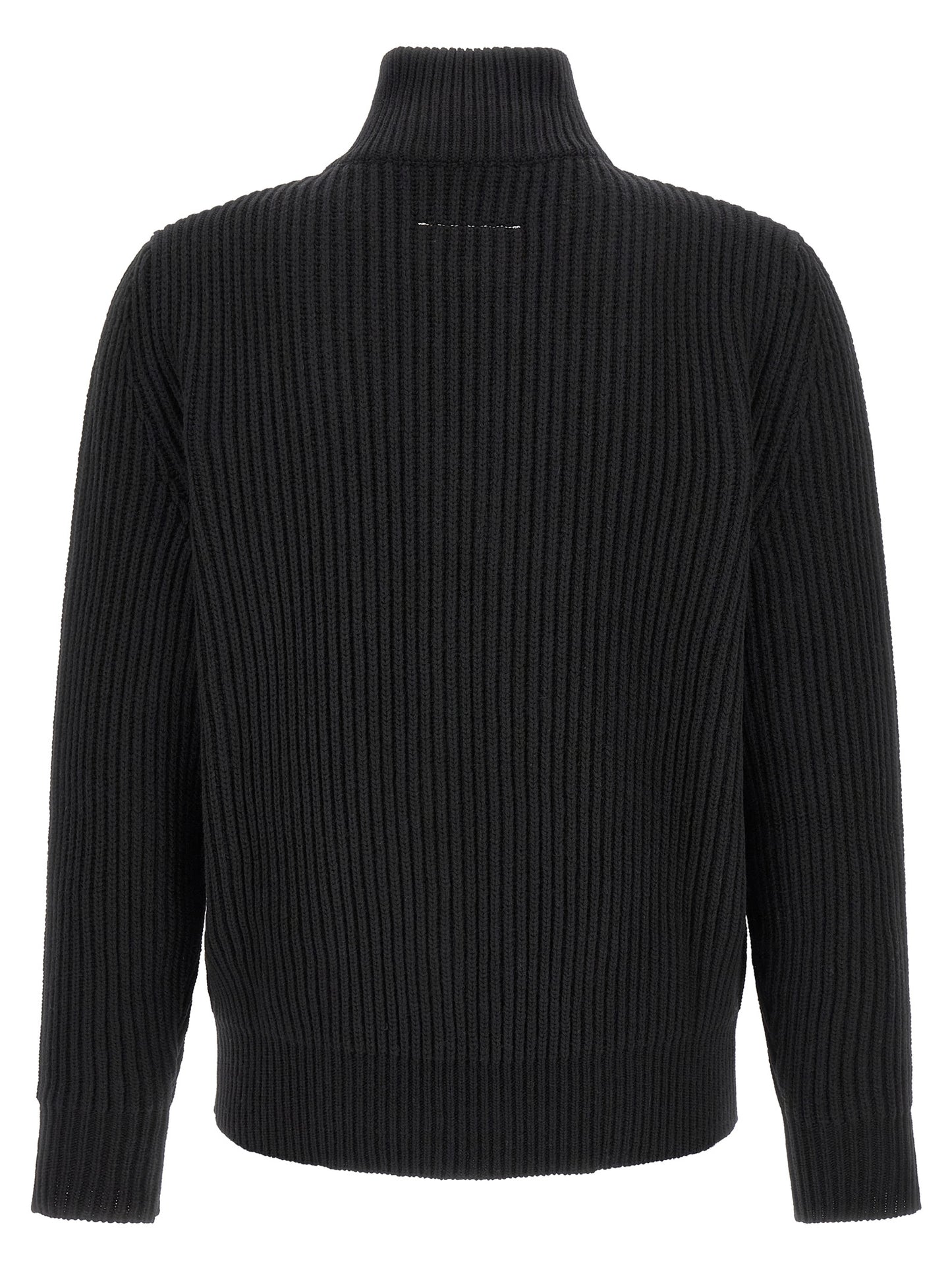 Overcoat by MM6 Maison Margiela for men in polyamide & wool black, silver & white presents a luxurious silhouette, showcasing a luxurious and sophisticated for a premium, luxurious look.