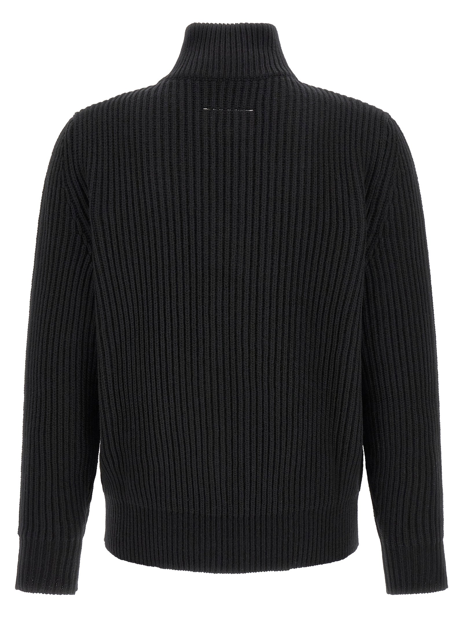 Overcoat by MM6 Maison Margiela for men in polyamide & wool black, silver & white presents a luxurious silhouette, showcasing a luxurious and sophisticated for a premium, luxurious look.
