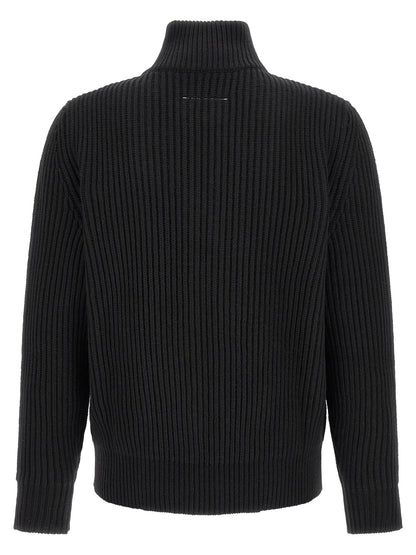 Overcoat by MM6 Maison Margiela for men in polyamide & wool black, silver & white presents a luxurious silhouette, showcasing a luxurious and sophisticated for a premium, luxurious look.