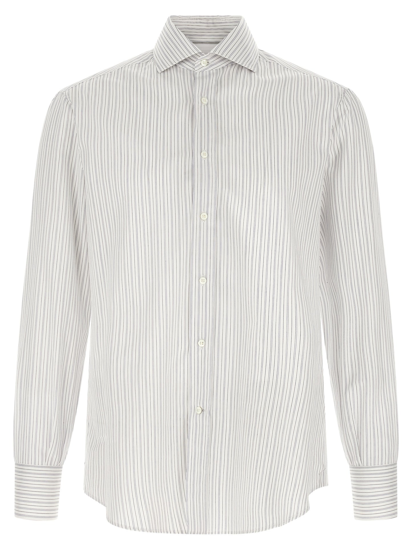 Shirt by Brunello Cucinelli for men in cotton blue & striped, featuring a nuanced and nuanced for a sophisticated finish.