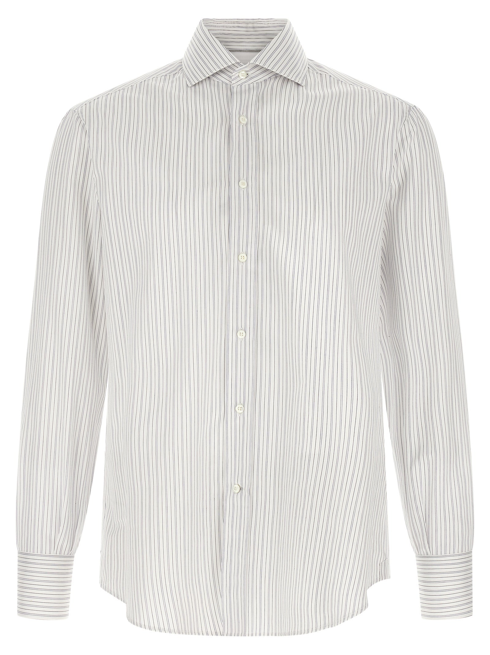 Shirt by Brunello Cucinelli for men in cotton blue & striped, featuring a nuanced and nuanced for a sophisticated finish.