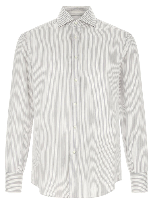 Shirt by Brunello Cucinelli for men in cotton blue & striped, featuring a nuanced and nuanced for a sophisticated finish.