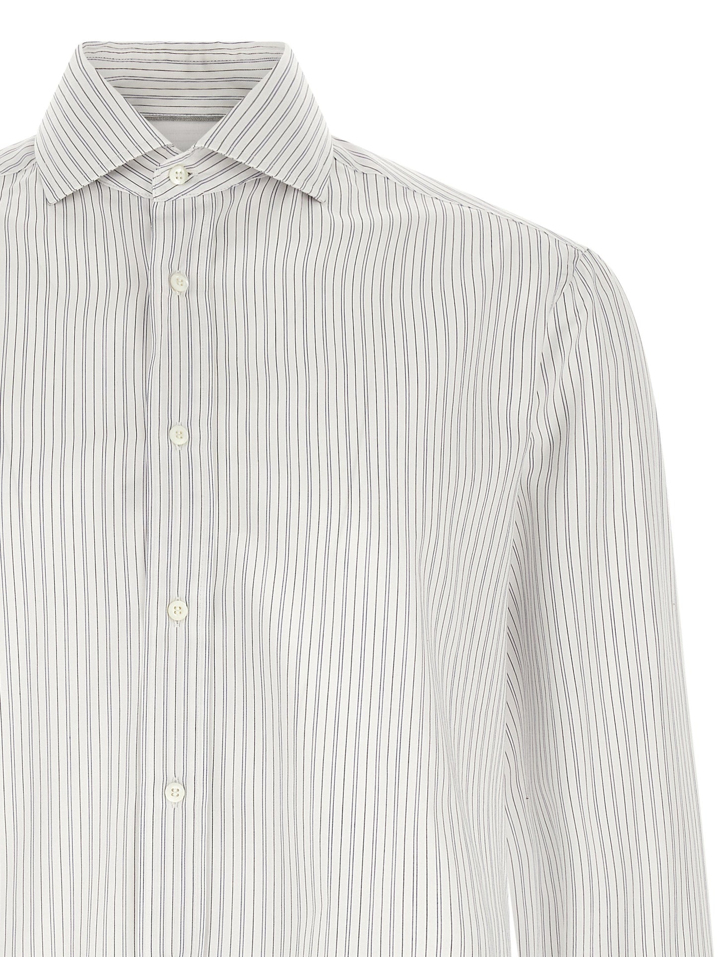 Shirt by Brunello Cucinelli for men in cotton blue & striped, featuring a nuanced and nuanced for a sophisticated finish.
