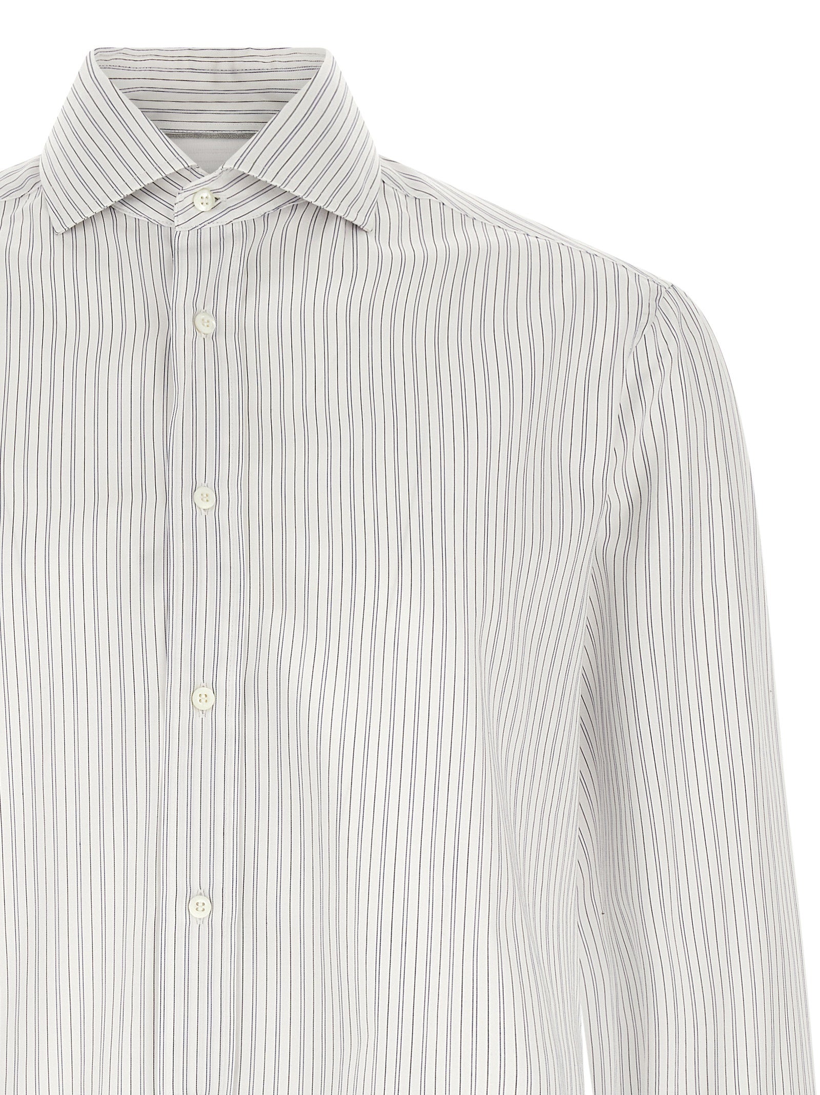 Shirt by Brunello Cucinelli for men in cotton blue & striped, featuring a nuanced and nuanced for a sophisticated finish.