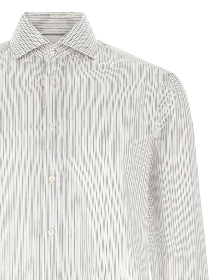 Shirt by Brunello Cucinelli for men in cotton blue & striped, featuring a nuanced and nuanced for a sophisticated finish.