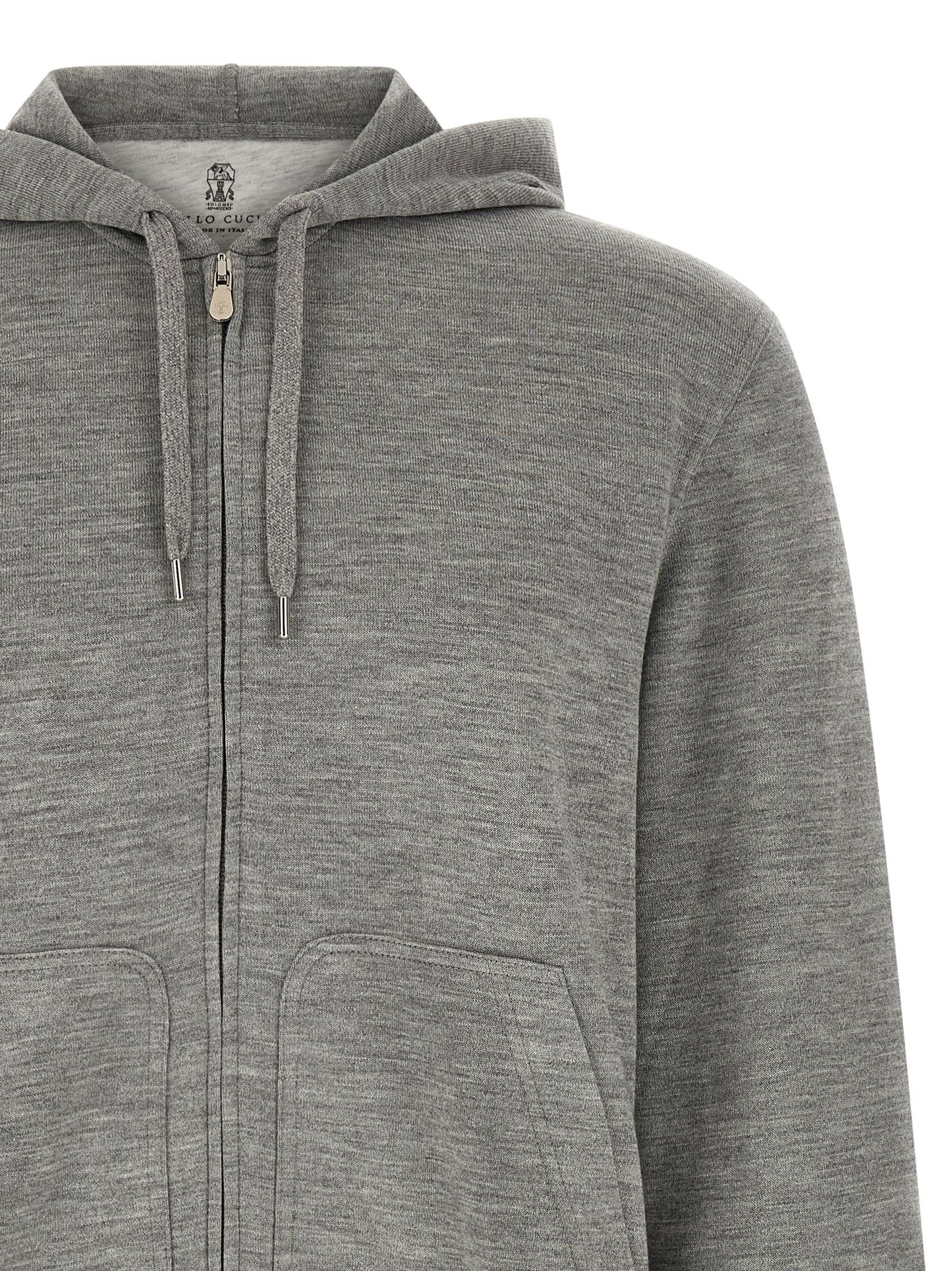 Sweatshirt Hoodie by Brunello Cucinelli for men in cashmere silk & polyamide gray features a edgy silhouette, detailed with a edgy hooded neckline and for a refined finish.