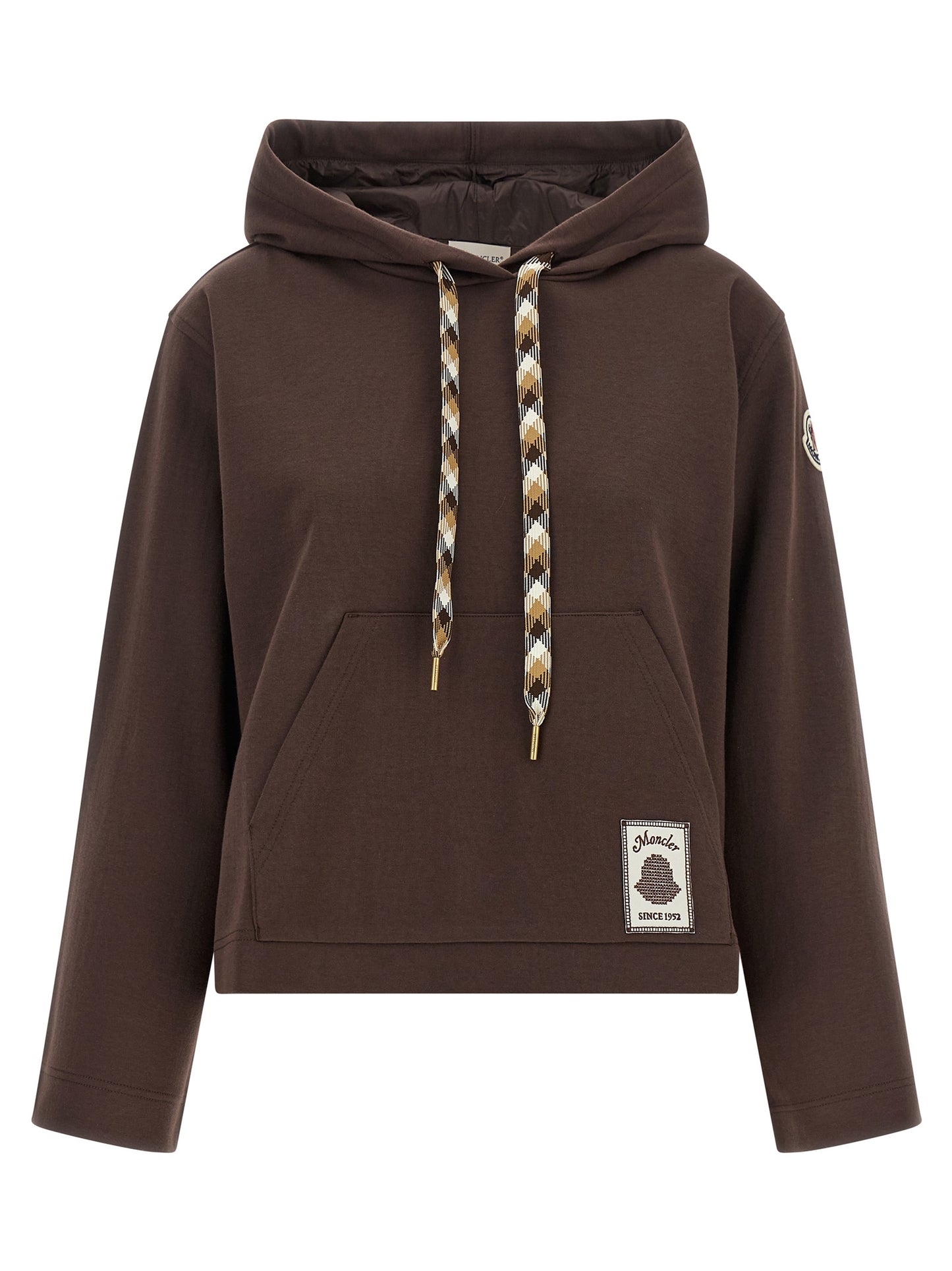 Sweatshirt Hoodie by Moncler for women in polyamide & cotton brown & signature features a edgy silhouette, detailed with a edgy hooded neckline and for a refined finish.