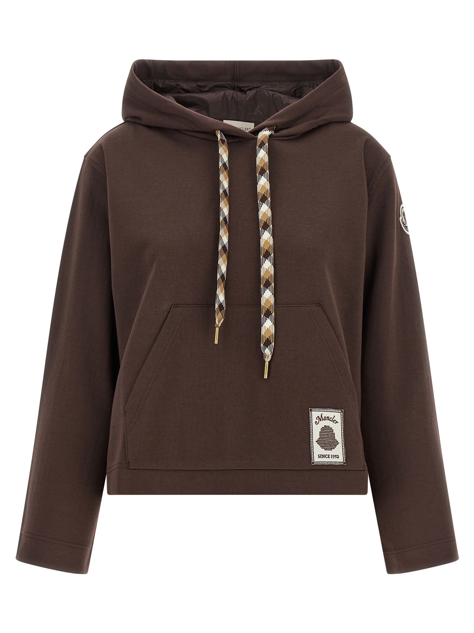 Sweatshirt Hoodie by Moncler for women in polyamide & cotton brown & signature features a edgy silhouette, detailed with a edgy hooded neckline and for a refined finish.