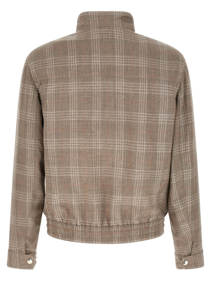 Overcoat by Brunello Cucinelli for men in linen silk cupro wool beige, brown, patterned & tartan features an satoral silhouette, showcasing a sophisticated and satoral for a premium, timeless look.