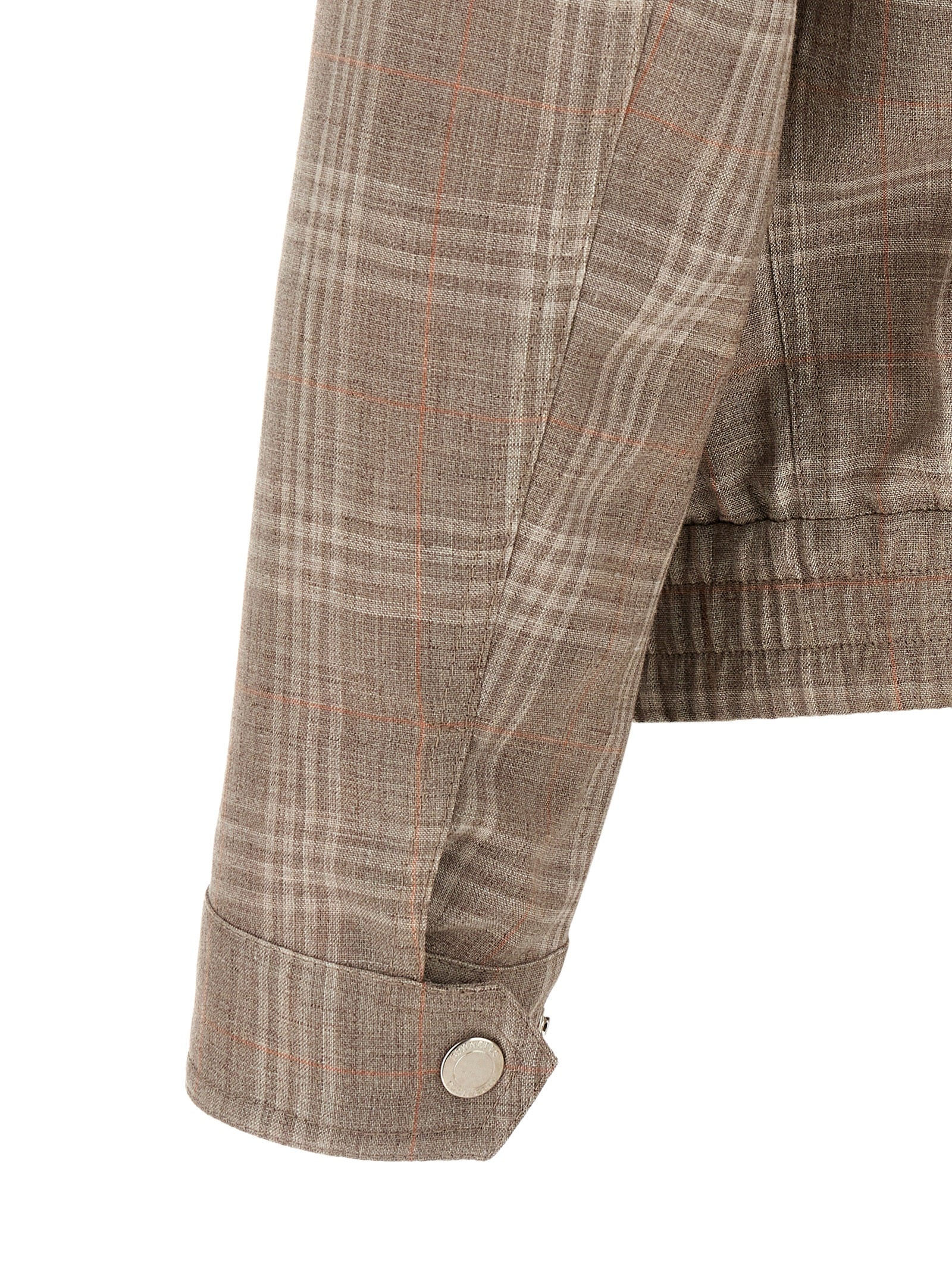 Overcoat by Brunello Cucinelli for men in linen silk cupro wool beige, brown, patterned & tartan features a cosy chic silhouette, artfully detailed with a sophisticated and premium for a cosy chic finish.