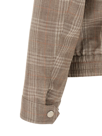 Overcoat by Brunello Cucinelli for men in linen silk cupro wool beige, brown, patterned & tartan features a cosy chic silhouette, artfully detailed with a sophisticated and premium for a cosy chic finish.