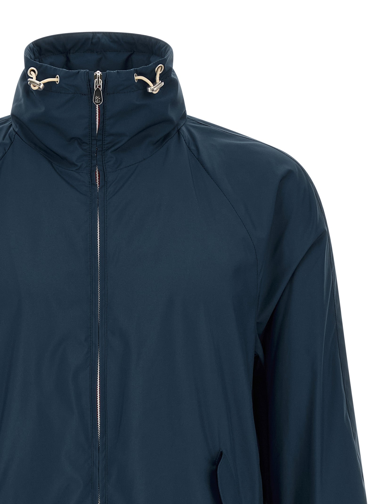 Overcoat by Brunello Cucinelli for men in polyester & nylon navy presents a luxurious silhouette, showcasing a luxurious and sophisticated lightweight & pockets for a premium, luxurious look.