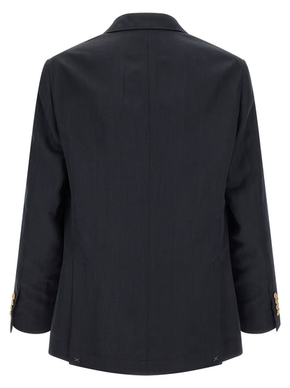 Blazer by Brunello Cucinelli for men in linen silk twill blue & gold features an stylish silhouette, showcasing a sophisticated and stylish for a truly stylish finish.