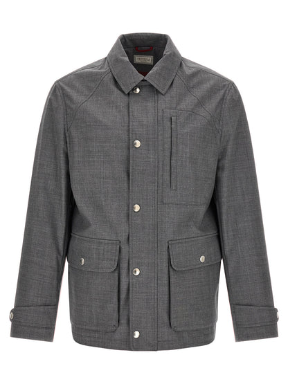Brunello Cucinelli Gray Virgin Wool Full-Length Jacket