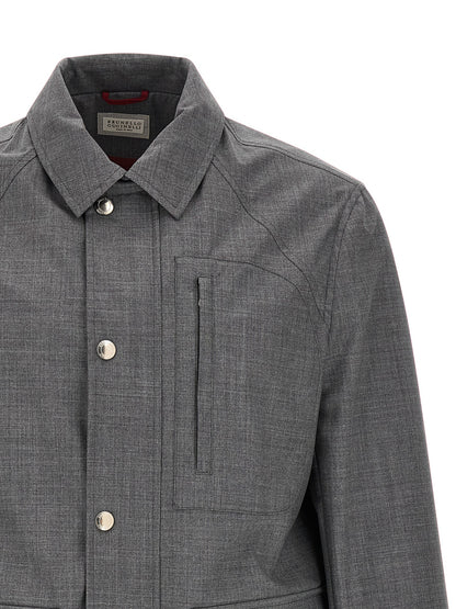 Brunello Cucinelli Gray Virgin Wool Full-Length Jacket