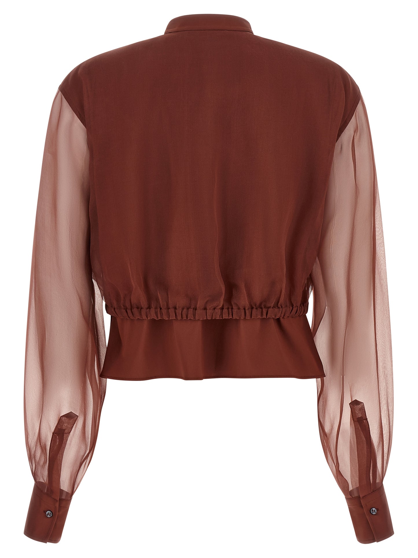 Blouse by Brunello Cucinelli for women in silk polyamide & cotton brown & transparent, featuring a nuanced and nuanced mandarin neckline for a sophisticated finish.