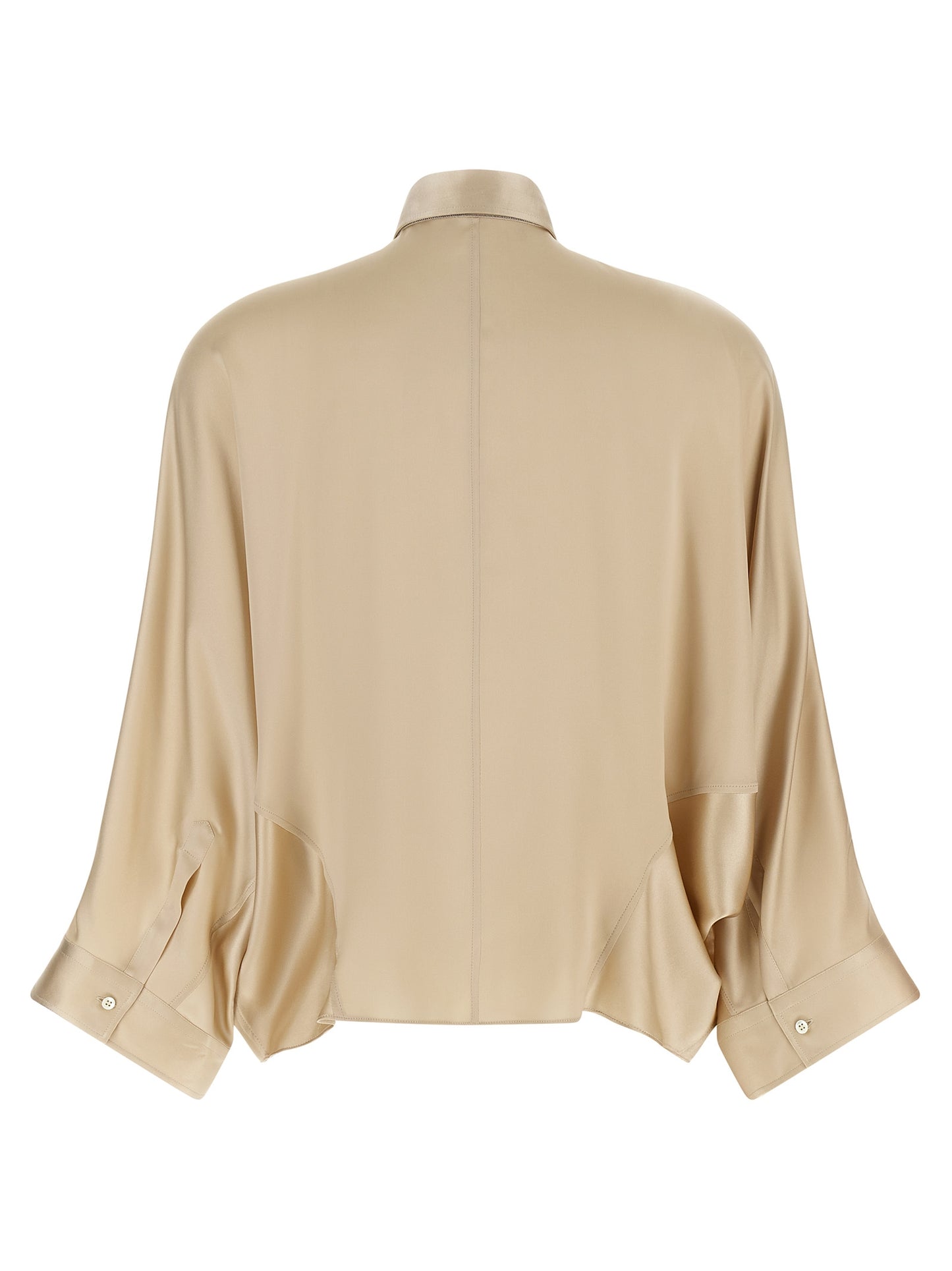 Blouse by Brunello Cucinelli for women in silk satin beige, natural, pearl & sand showcases a sublime silhouette, artfully detailed with a sublime and for a sophisticated, sublime finish.