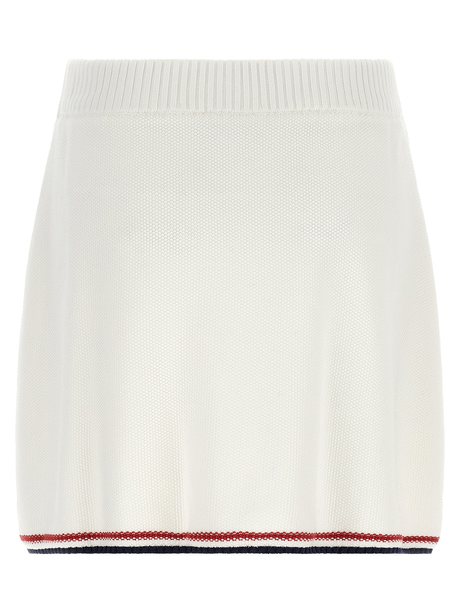 Skirt by Brunello Cucinelli for women in cotton navy, red, white & striped features a captivating silhouette, showcasing the captivating Women's Cotton Mini Long Skirt design with a sophisticated mini long for a captivating look.