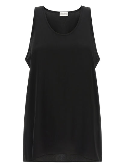 Shirt by Brunello Cucinelli for women in silk black features an architectural silhouette with a refined and elegant round neckline for a architectural look.