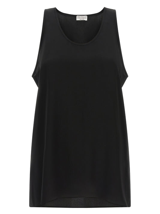 Shirt by Brunello Cucinelli for women in silk black features an architectural silhouette with a refined and elegant round neckline for a architectural look.