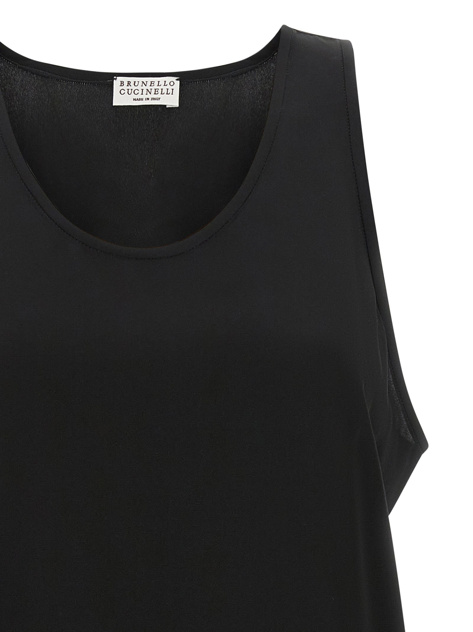 Shirt by Brunello Cucinelli for women in silk black, featuring a nuanced and nuanced round neckline for a sophisticated finish.