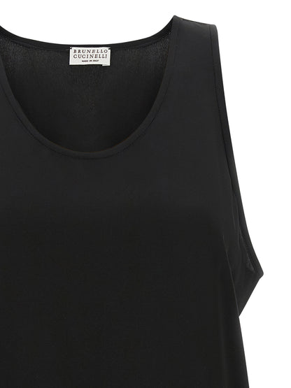 Shirt by Brunello Cucinelli for women in silk black, featuring a nuanced and nuanced round neckline for a sophisticated finish.