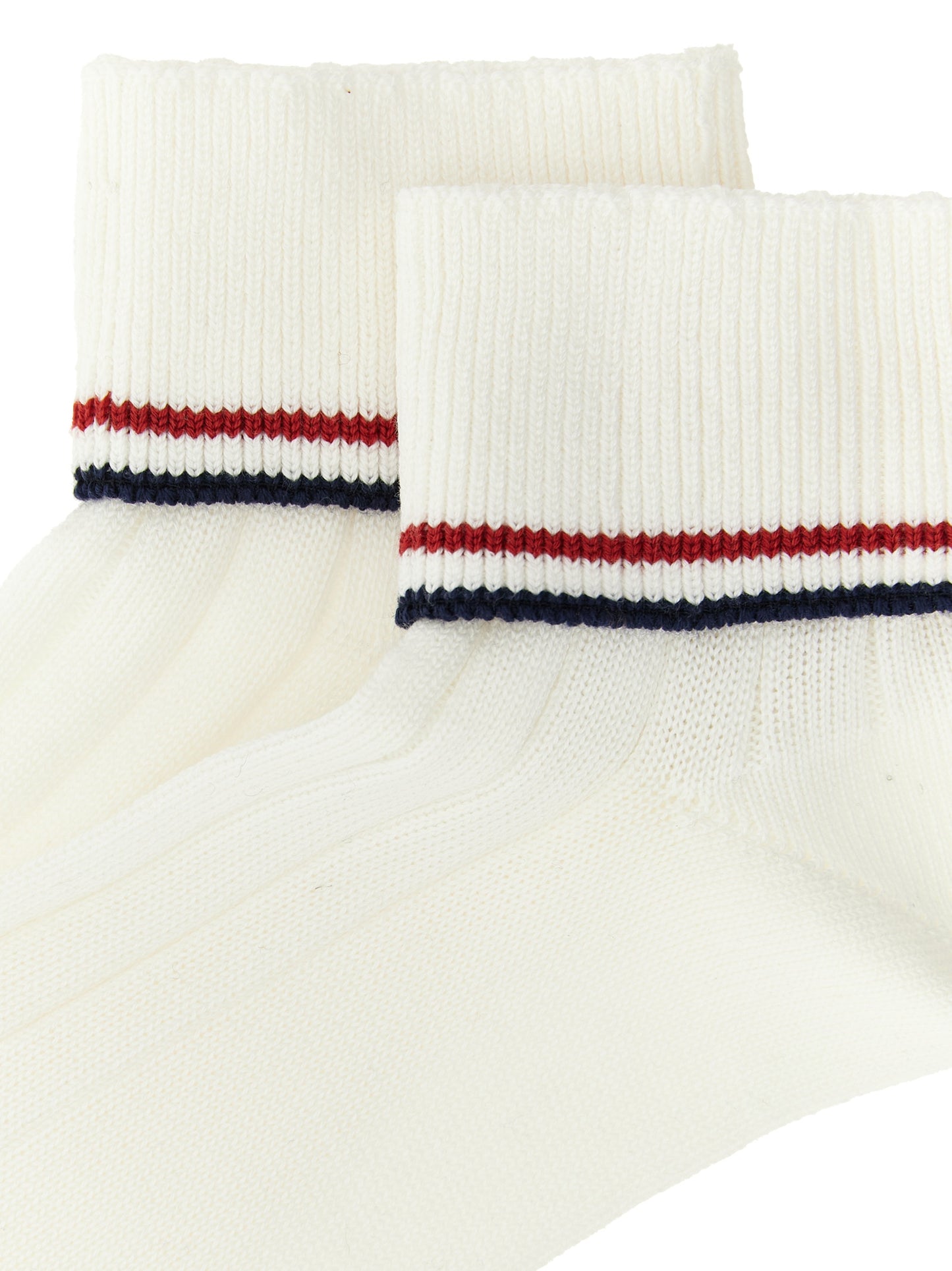These Socks by Brunello Cucinelli for women in cotton navy, red, white & striped present a utilitarian silhouette from the Essence Women's Cotton Socks collection, offering a utilitarian fit and refined aesthetic.
