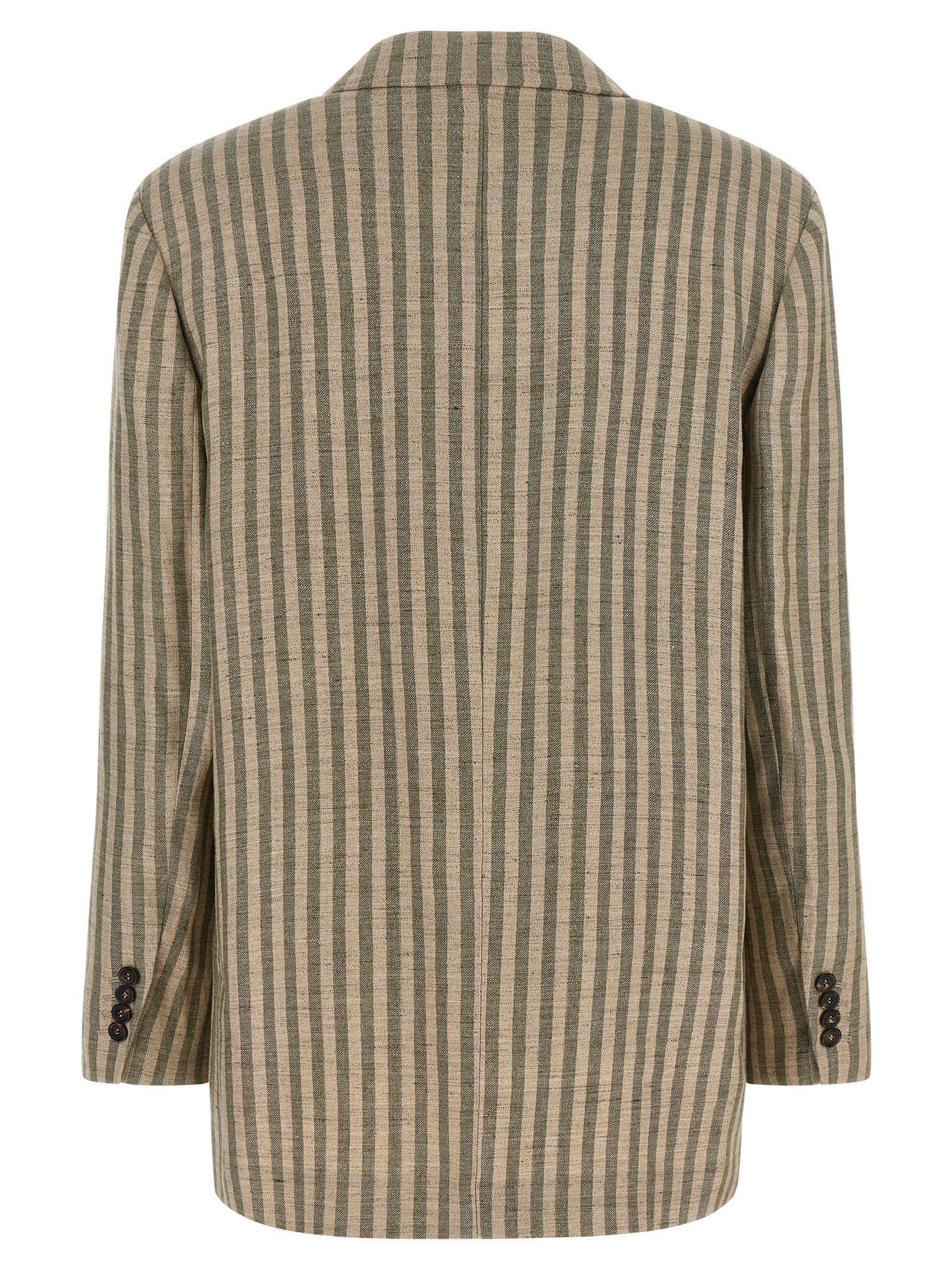 Blazer by Brunello Cucinelli for women in polyamide & linen bicolour, beige, green, horn & striped showcases a polished silhouette, highlighted by a refined and polished for a sophisticated finish.