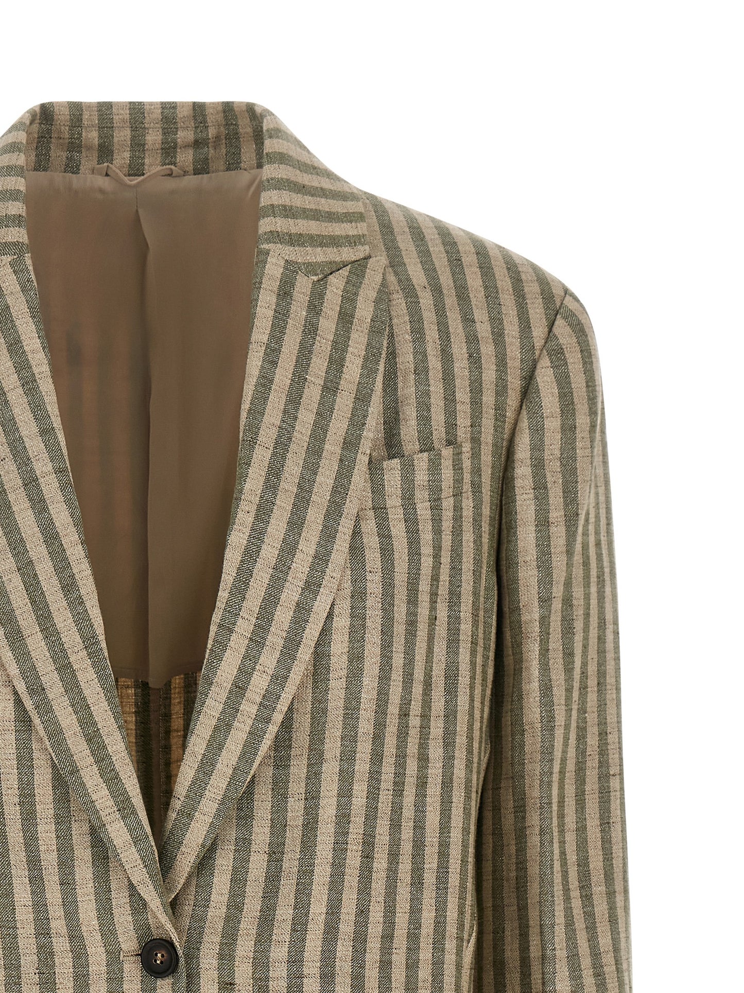 Blazer by Brunello Cucinelli for women in polyamide & linen bicolour, beige, green, horn & striped features an crisp silhouette with sophisticated and a crisp for a truly crisp finish.